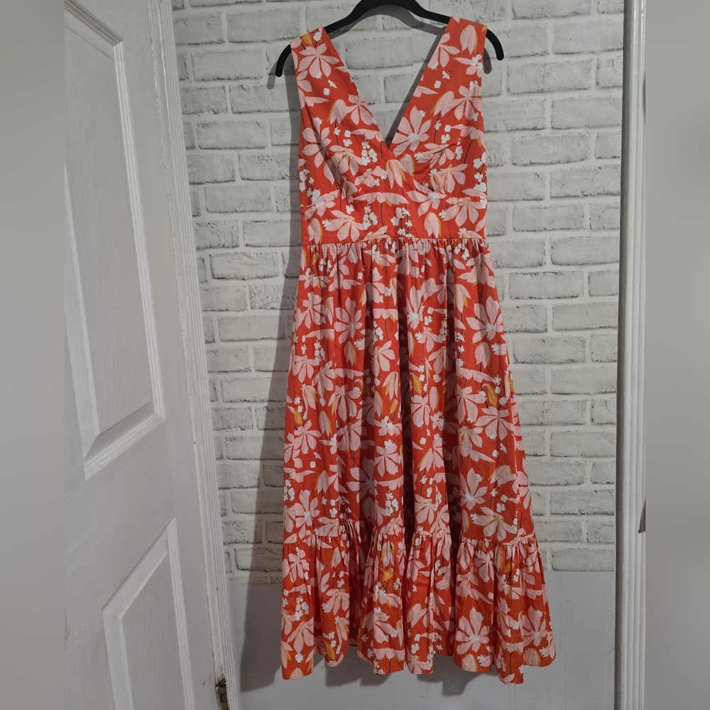 EUC Sachin & Babi X Dillards Dany Floral Tiered Midi Dress Orange Floral Size 6 - Picture 2 of 8